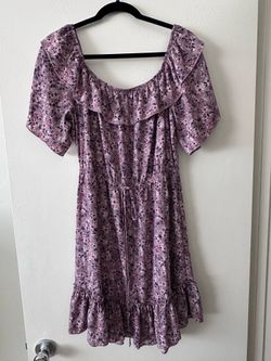 Socialite Lavender Floral Off-Shoulder Ruffle Mini Dress Barely Worn Size Large