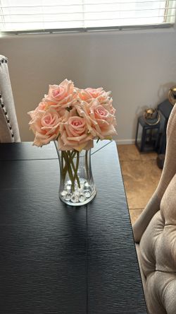 Fake Roses With Vase 