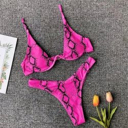 Riccardo Underwire Two-Piece Bikini Fuchsia Snakeprint, Size Medium