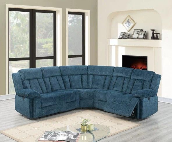 Brand New Blue Super Plush Chenille Power Reclining Sectional Sofa