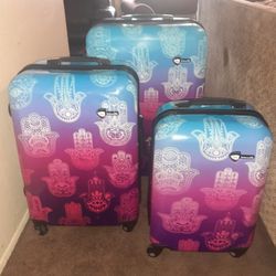 Mia Toro ITALY Love This Life Hamsa 3-piece Hardside Spinner Luggage Set