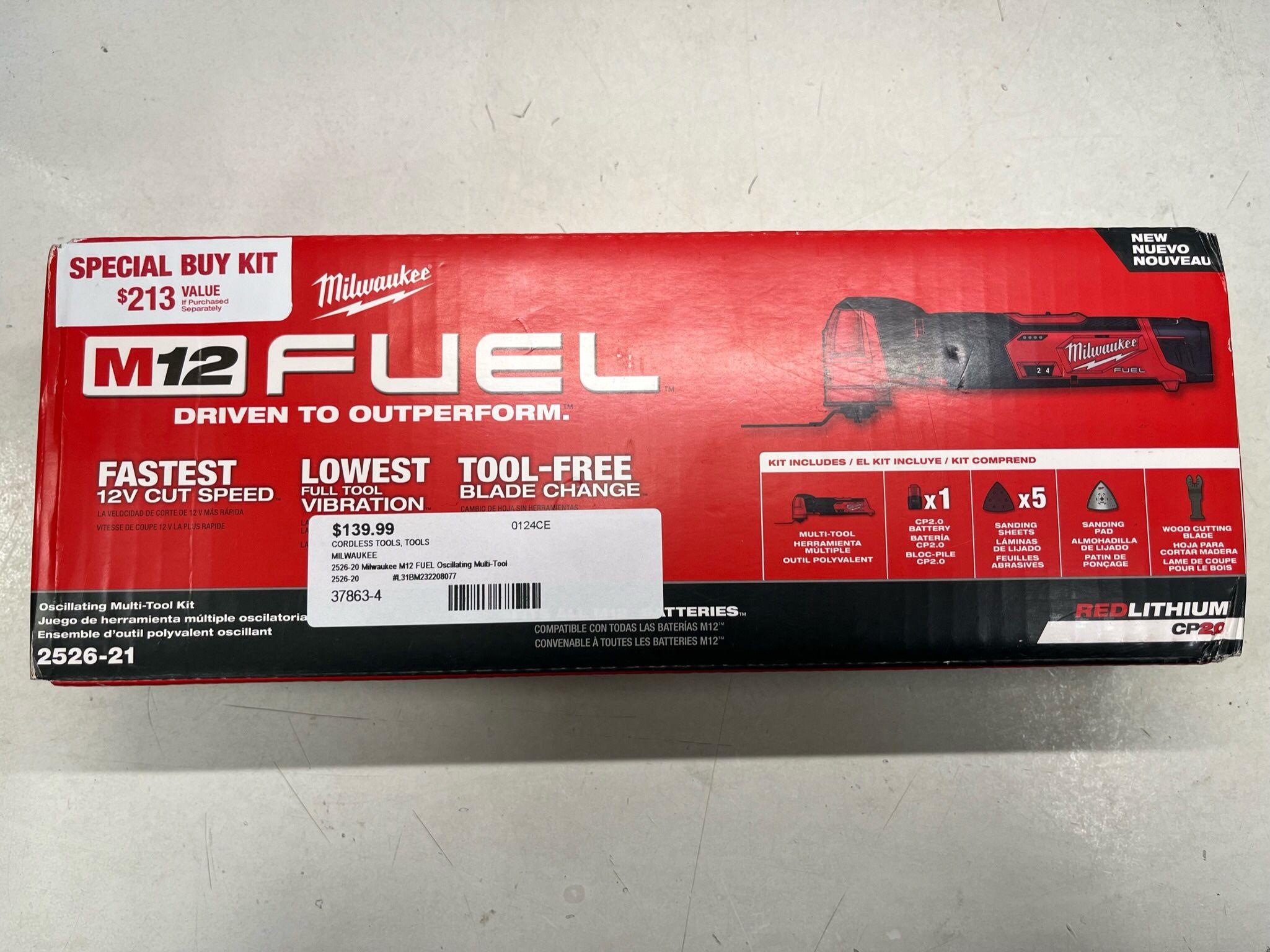 Milwaukee 2526-21 M12 FUEL Brushless Cordless Oscillating Multi-Tool Kit. Brand New