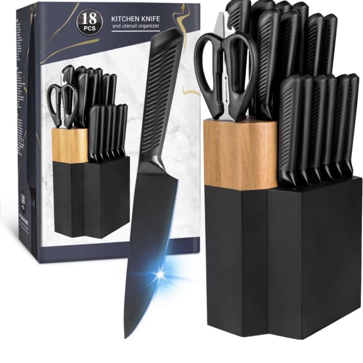 Knife Set,18 Pieces Kitchen Knife Set with Wooden Block,High