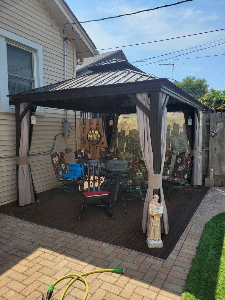12x10 Gazebo With Fan And Lights Plus On The Roof Electric Cord To Melt Ice Or Snow Off 