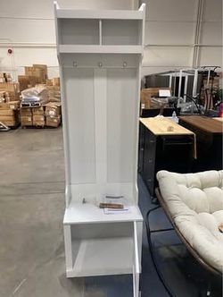 New Assembled Narrow Hall Tree with Cabinet & Hooks, Freestanding Entryway Bench, Coat Rack