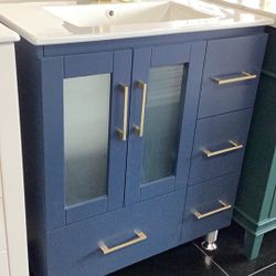 36” Bathroom Vanity Cabinet Solid Wood Porcelain Top Ready For Pick Up 