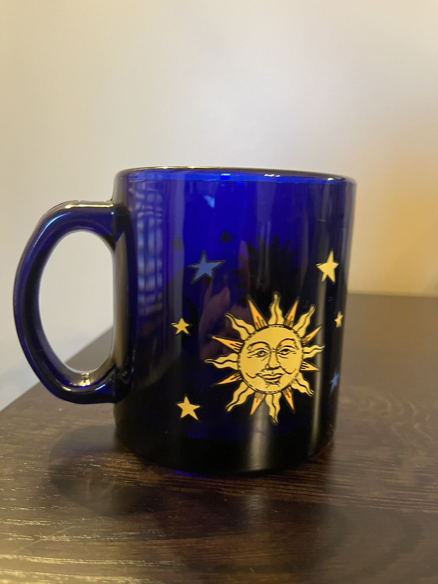 Libbey Vintage CELESTIAL Moon Sun Stars Cobalt Blue Coffee Mug seen on Friends