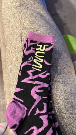 Black and Purple Graphic Crew Socks