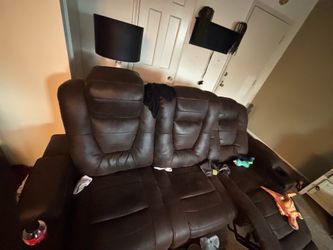 Reclining sofas set W matching reclining chair electric w charging ports