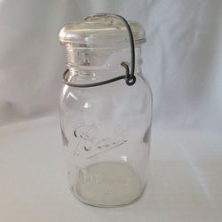 Vintage Ball Ideal Clear Mason Jar with Glass Lid 7 inches & Wire Bail 1(contact info removed)