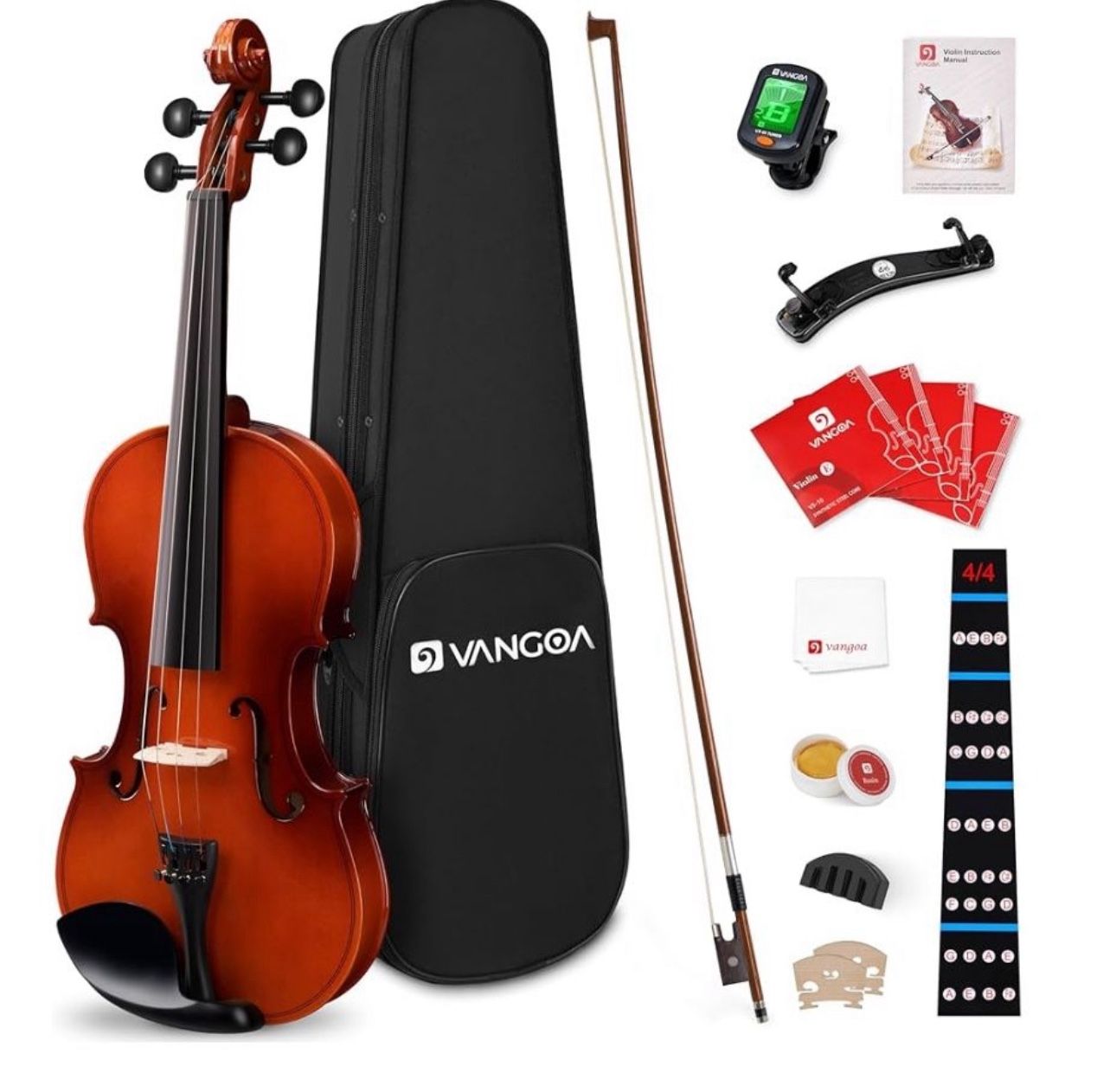 Violin 4/4 Full Size Fiddle Set, Handcrafted Spruce Acoustic Violins Bundle Kit for Beginners Adults Kids 11+, Starter Violin Outfit with Hard Case, S
