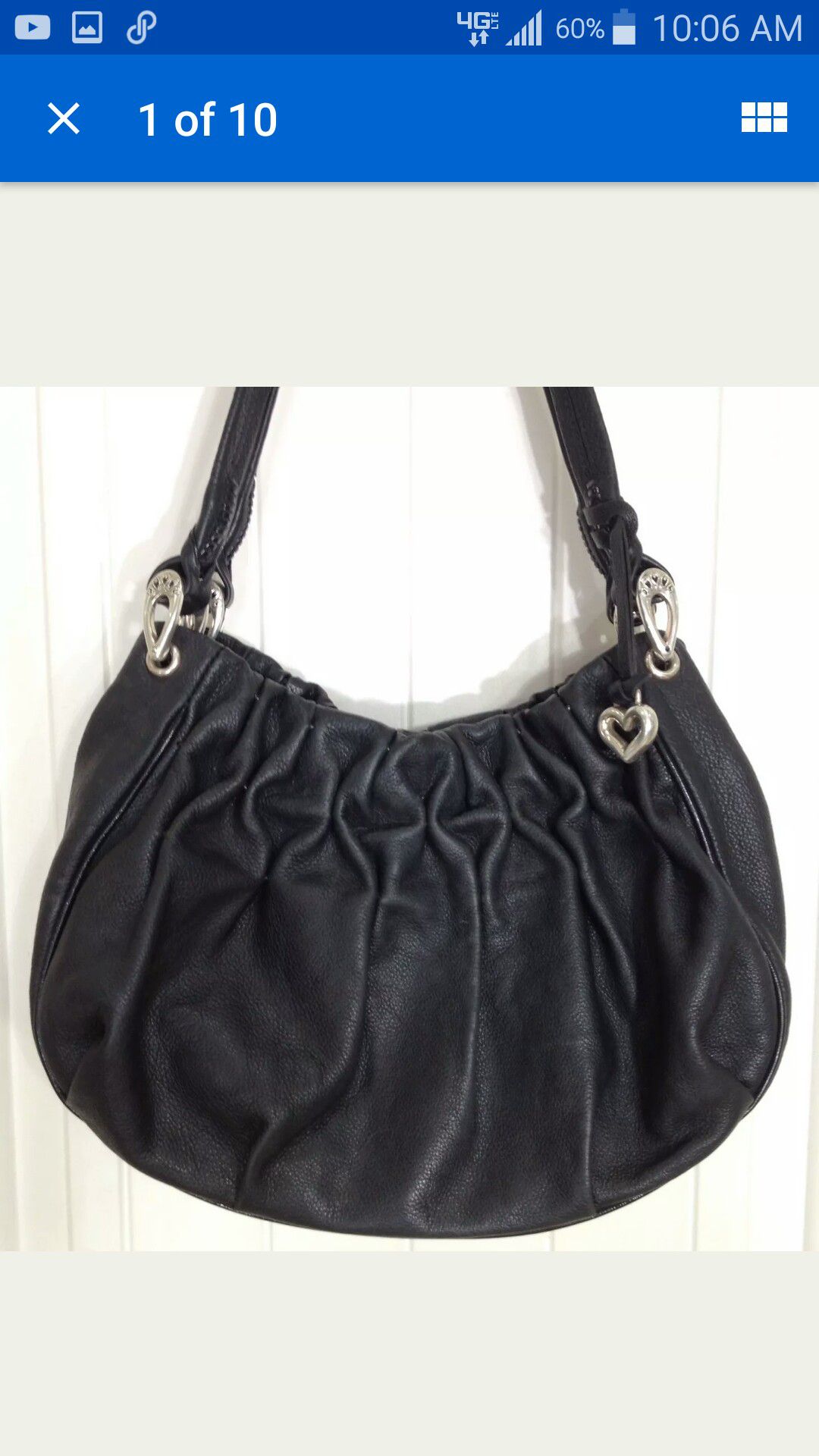 Brighton Handbag Shoulder Bag Black Soft Rucrhed Leather