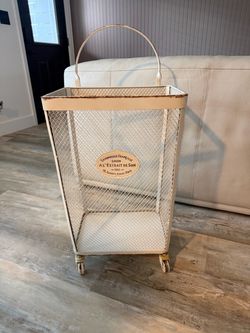French Farmhouse Metal Mesh Laundry Basket on Wheels