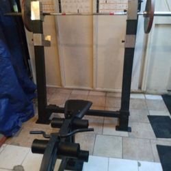 Vintage Custom Olympic Squat Bench Press Gym Station With 45Lb Dumbbells 