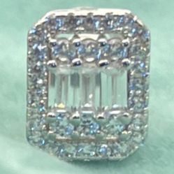 2371-HTTT Rectangle Silver Color Stud Baguette & Round Clear Setting Earrings