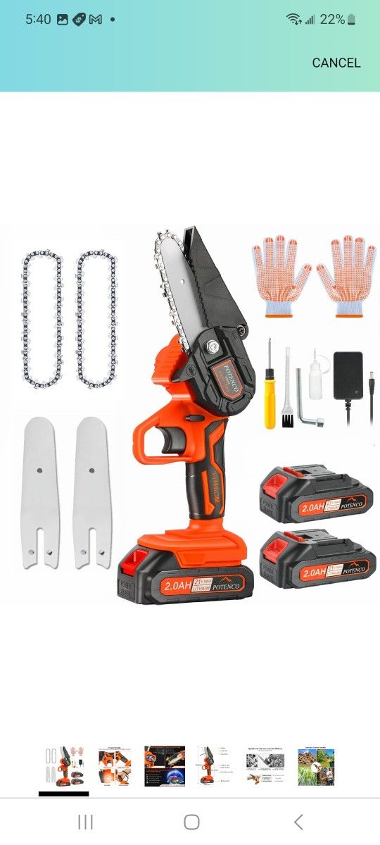 Mini Chainsaw, Small Handheld Mini Chainsaws Cordless, Battery Powered Chain Saws with Security Lock and 2 Battery, 4-Inch Electric Chainsaw for Tree 