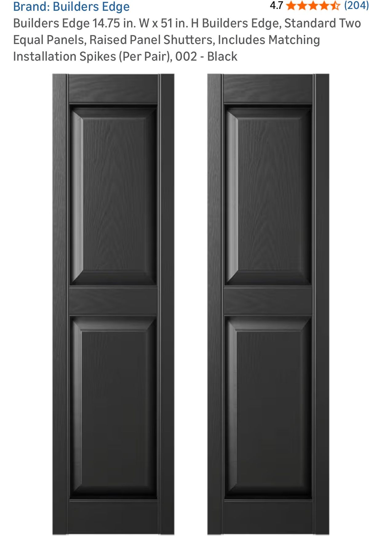 Builders Edge 14.75 in. W x 59 in. H Builders Edge, Standard Two Equal Panels, Raised Panel Shutters, Includes Matching Installation Spikes (Per Pair)