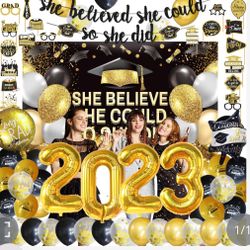 She Believed She Could So She Did Graduation Banner Black And Gold Graduation Decorations 2023 Graduation Decorations Class Of 2023 Black And Gold Gra