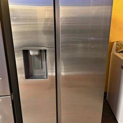 Samsung side by side refrigerator, stainless steel. Free delivery and installation