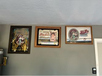 3 Vintage PEPSI COLA / COCA COLA Framed Mirror Advertising Signs. Home Decor.
