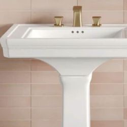 Swiss Madison Voltaire 2-piece Ceramic Rectangular Vessel Pedestal Sink In Glossy White