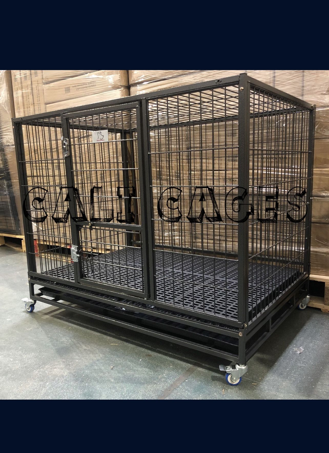 Dog Pet Cage Kennel Size 43 Large Folding With Plastic Floor Grid Tray And Wheels New In Box ? 