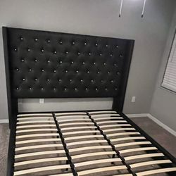 New BED FRAME With Leather Upholstery Platform Bed QUEEN BED FRAME BLACK KING SIZE BED 