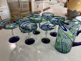 Colored Glass Margarita Glasses & Pitcher set