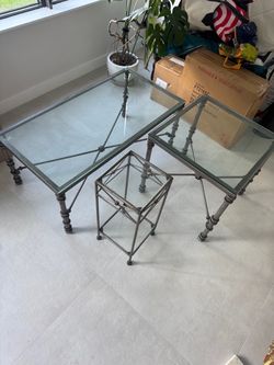 3-Piece Glass Top Coffee & Side Table Set – Metal Frame