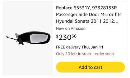 Left driver side mirror Hyundai Sonata 2011 2012...