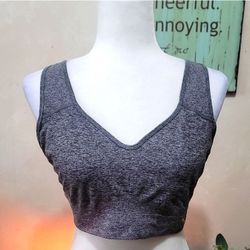 Woman's Puma Gray V-Neck Logo Sports Bra
