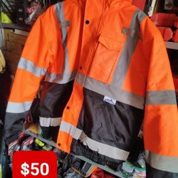 TrueCrest Reflective Safety Bomber Jacket.  Orange L.