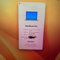 MacBook Pro 2017 8G Ram 128G SSD OS Ventura - Thunderbolt Charger 