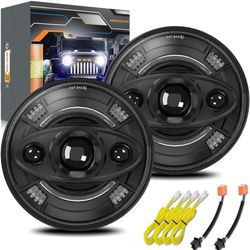 7 Inch LED Headlights H6024 Round Hi/Lo Sealed Beam Compatible with Jeep Wrangler JK LJ TJ Chevy Ford Nissan Hummer,