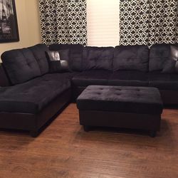 NEW Black Sectional Sofa Microfiber Couch Include FREE Ottoman And 2 Pillows 