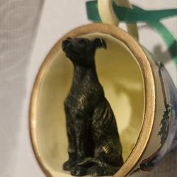 HOLIDAYS GREYHOUND  TEA CUP HANGING  ORNAMENT  DECORATION RESIN   PRE-OWNED 