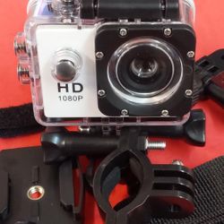 White 1080 HD Sports Action Camera With Attachments 