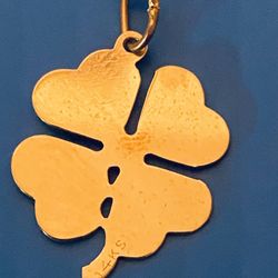 14k Yellow Gold 4 Leaf Heart Clover Pendant Necklace