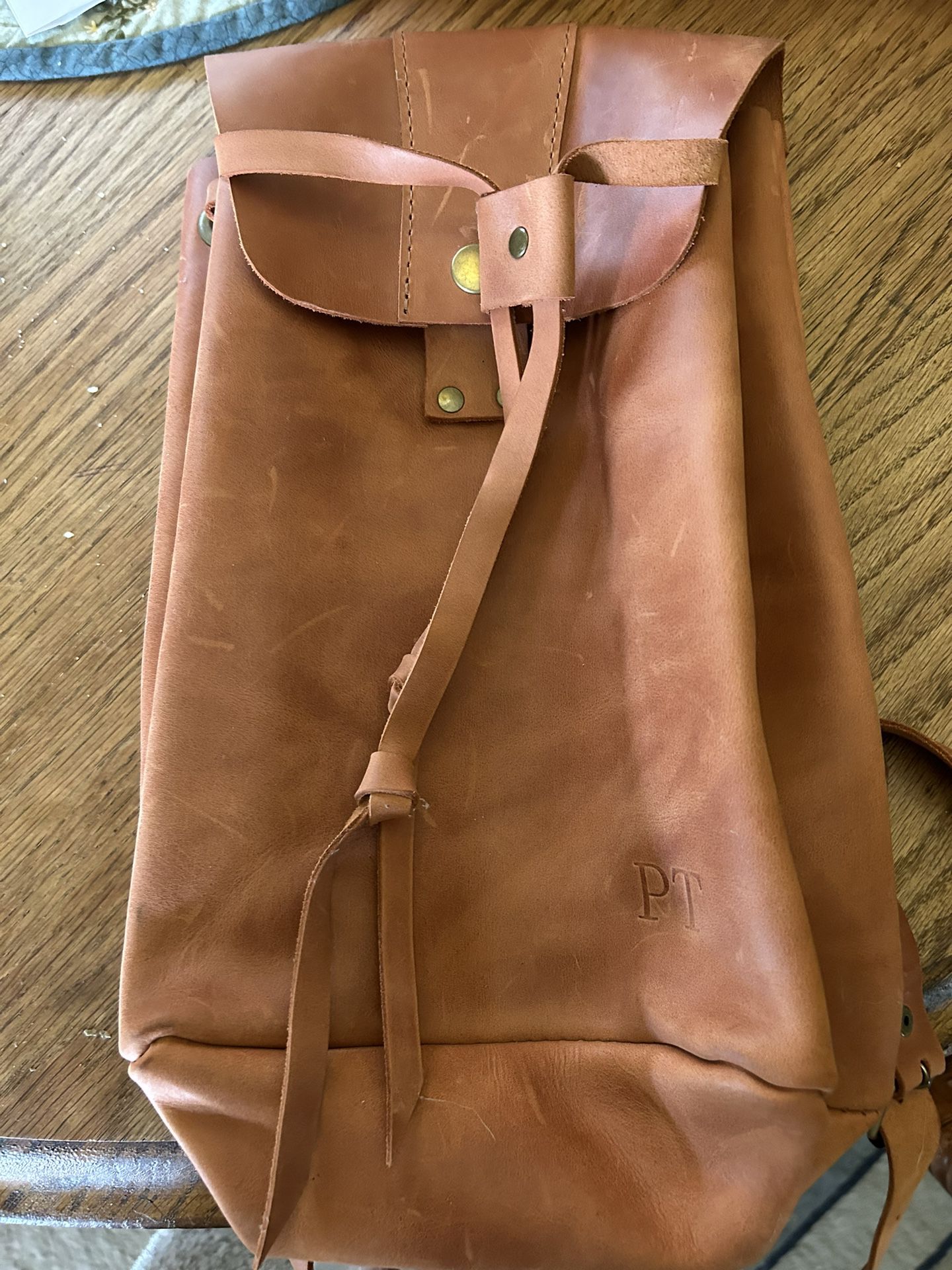Cognac Brown Leather Backpack