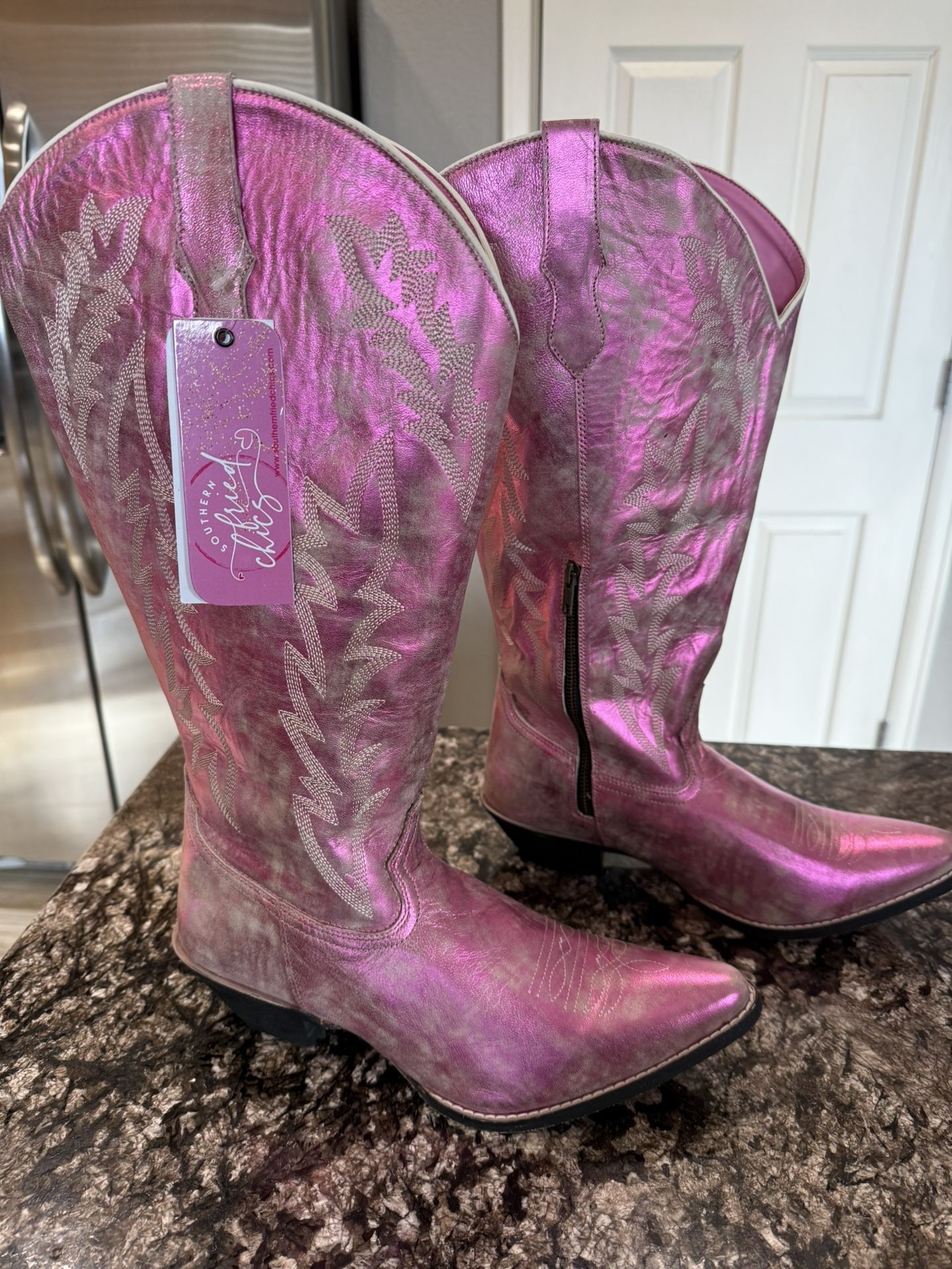 Metallic pink Cowboy Boots-Size 12