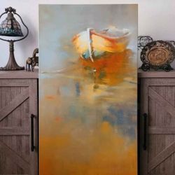 Seascape boat Impressionism Style 48' X 24' Printed Canva painting
