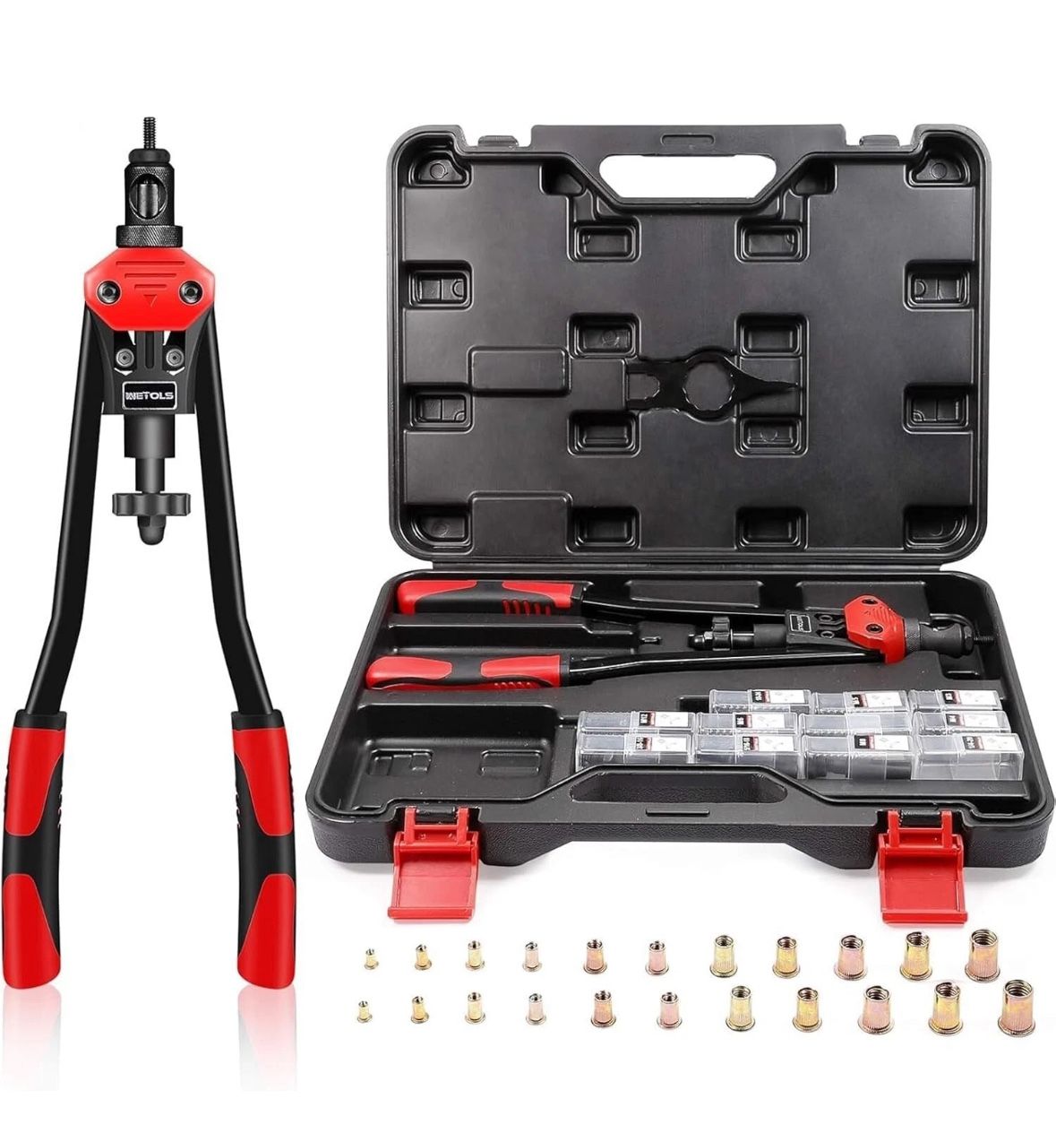 WETOLS 16" Rivet Nut Professional Tool Kit w 11 Metric & Inch Mandrels w Case Tools