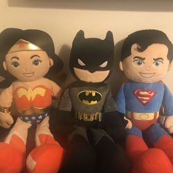 DC Comics Justice League Plush Set - Batman, Superman, Wonder Woman - LIKE NEW