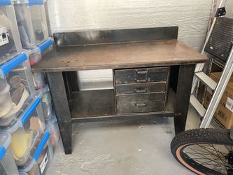 One-of-kind tough ass all metal work table with drawers