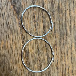 Large Silver Hoop Earrings Slightly Over 2” Width