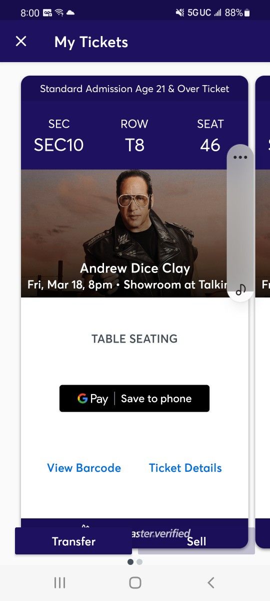 Andrew Dice Clay Table Seats