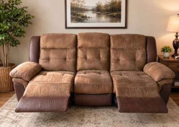 🤎🚛Brown Leather Reclining Sofa – 3 Seat