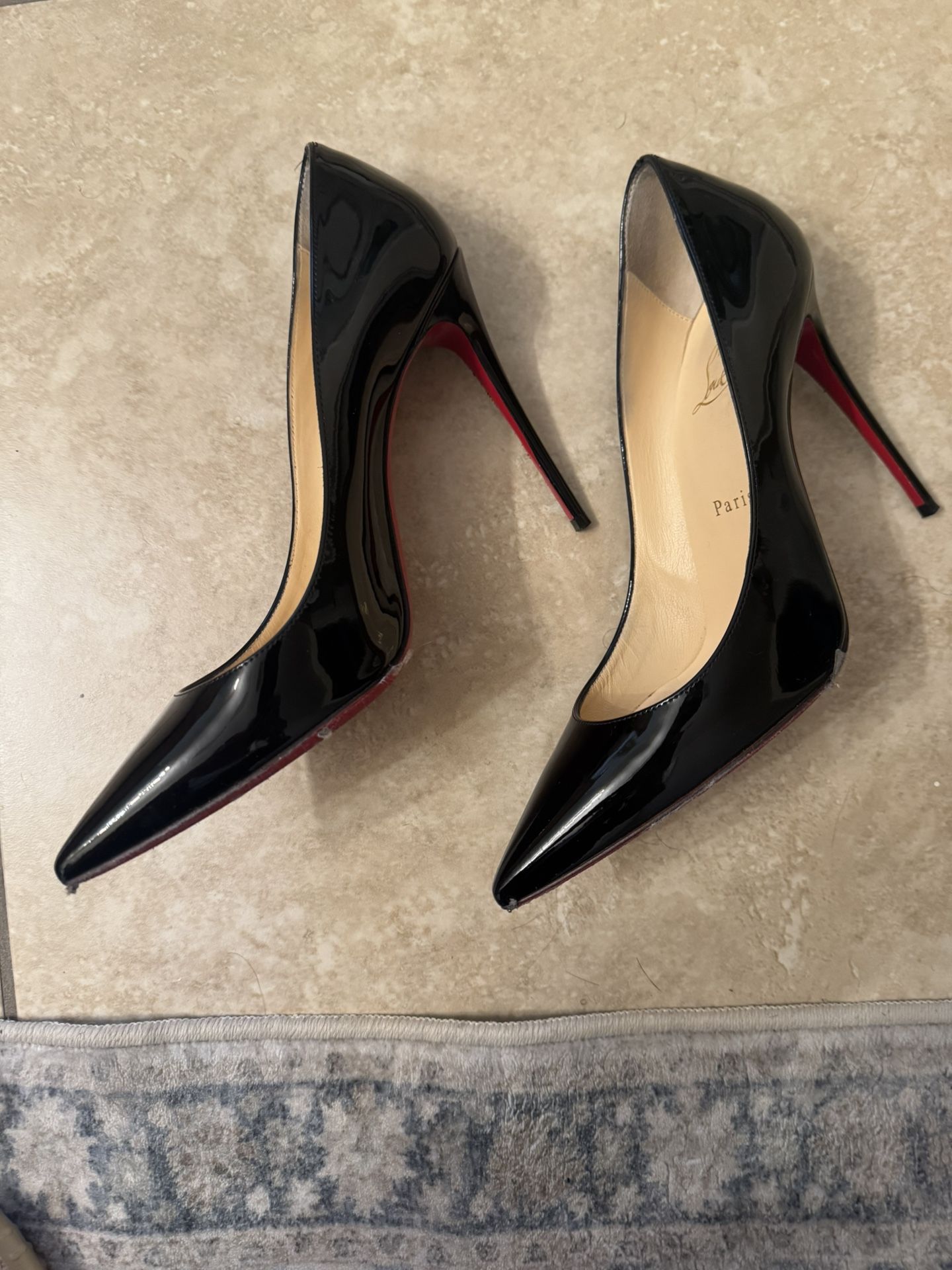 Christian Louboutin, black patent leather Kate heel