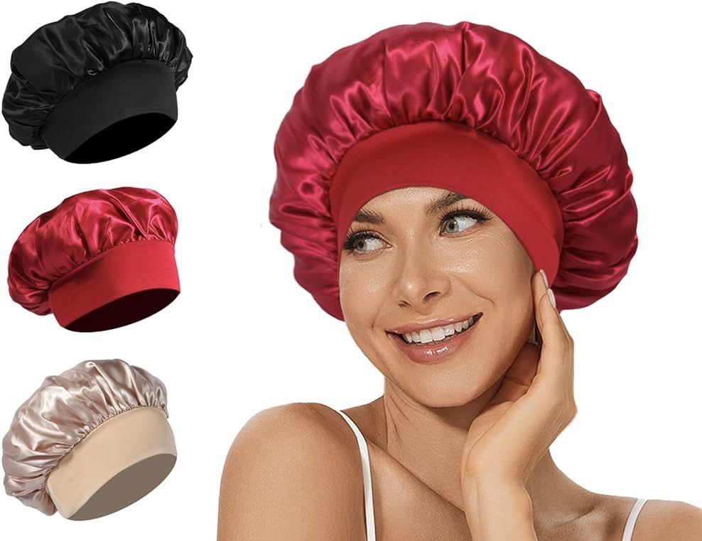 Satin Bonnet Silk Bonnet, Hair Bonnet for Sleeping, Elastic Wide Band Silk