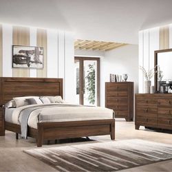 4 PIECE BROWN CHERRY FINISH FULL QUEEN OR KING SIZE BEDROOM SET BED DRESSER MIRROR NIGHT STAND - JUEGO RECAMARA MATRIMONIAL